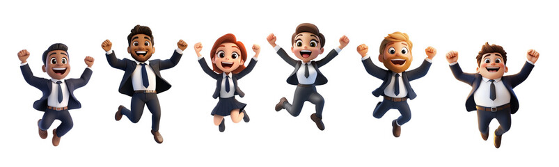 Happy cartoon jumping business people. 