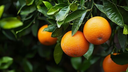 Ripe Oranges Hanging From a Tree Branch