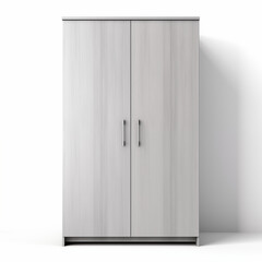 White Wooden Wardrobe with Two Doors and Silver Handles