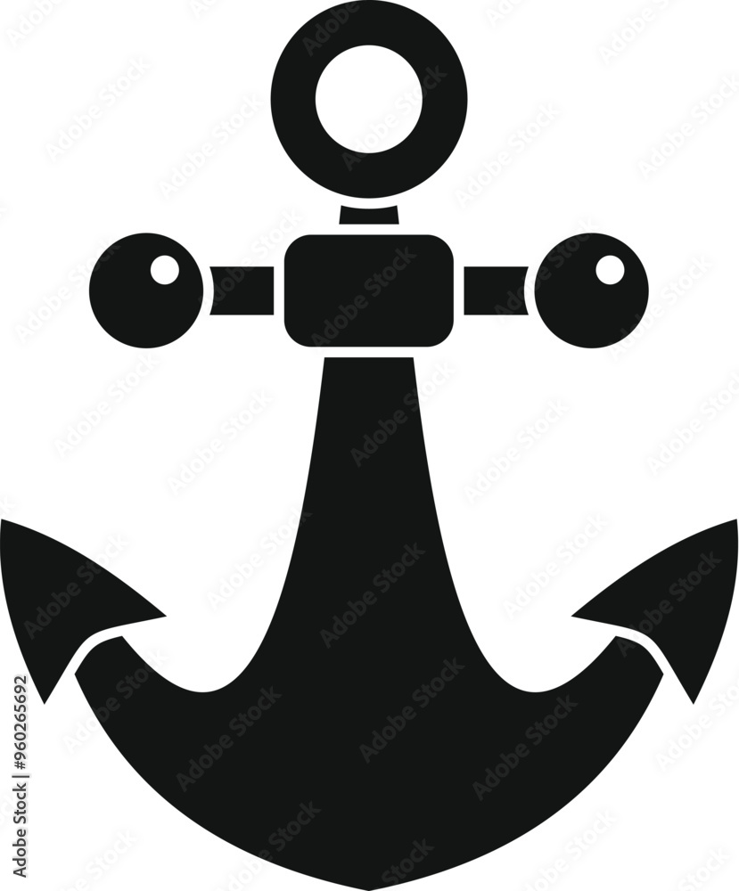 Poster simple vector icon of a classic ship anchor with ring on top