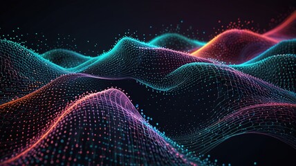 Fototapeta premium Abstract technology stream background. Digital dynamic wave of dots. Network connection structure. 3D rendering.
