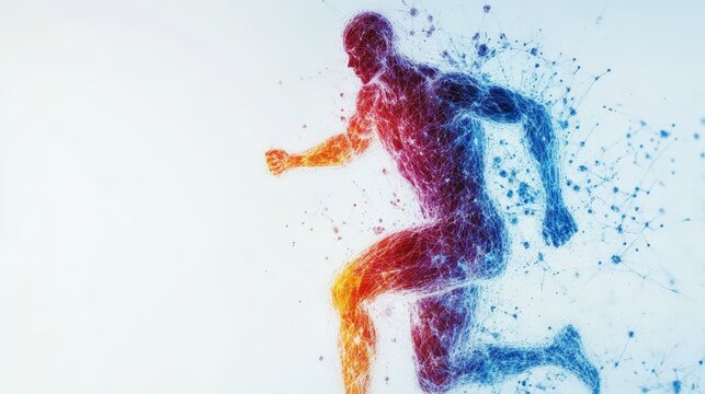 Sport training and fitness workout digital concept with athlete figure on blank slate background