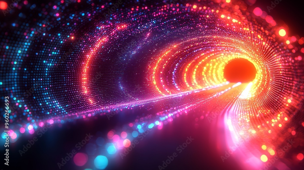 Aufkleber a vibrant digital tunnel with colorful lights and patterns flowing in a mesmerizing spiral formation