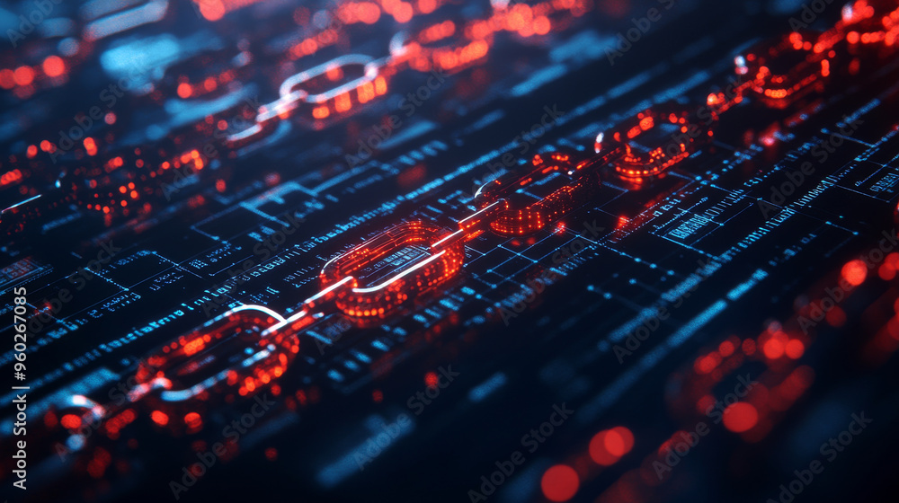Poster technology background depicting the concept of blockchain network. features distributed registry tec