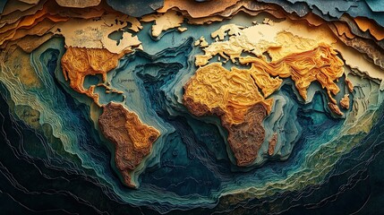 28. A highly detailed 3D paper cut illustration of the globe, with intricate paper layers representing the continents and oceans. The globe is placed on a solid dark background, adding contrast and