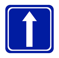 road signs for straight roads. straight white arrow on a blue square background. transparent background.