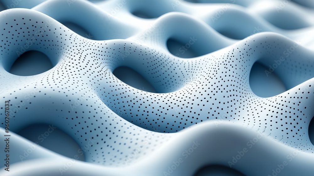 Poster detailed view of a textured blue surface with wave-like patterns and dotted elements captured in a c