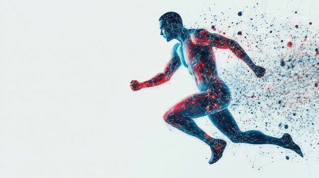 Health and fitness digital representation for exercise activity on plain background with text copy space