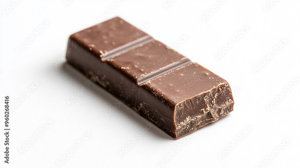 Poster dark chocolate bar resting on a plain white surface with uneven edges visible in well-lit conditions