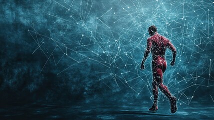 Sport training and fitness regime digital concept with athlete figure on plain slate background