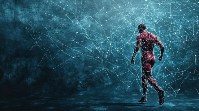 Sport training and fitness regime digital concept with athlete figure on plain slate background