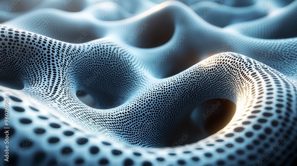 Poster abstract pattern of interconnected waves in a blue and white gradient creating a textured surface in