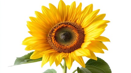 Obraz premium Close-up of a vibrant sunflower in full bloom, minimalist composition, isolated on a crisp white background, high-definition photography, hyper-realistic details, soft natural lighting.