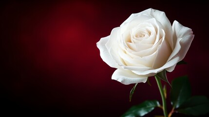 Fototapeta premium Full-bloom white rose with intricate petal details, set against a deep, rich background with a touch of soft vignette, Ideal for luxury branding, High-Resolution, Digital Painting, Elegant.