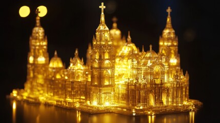 Fototapeta premium Magnificent Illuminated Medieval Cathedral Skyline at Magical Night