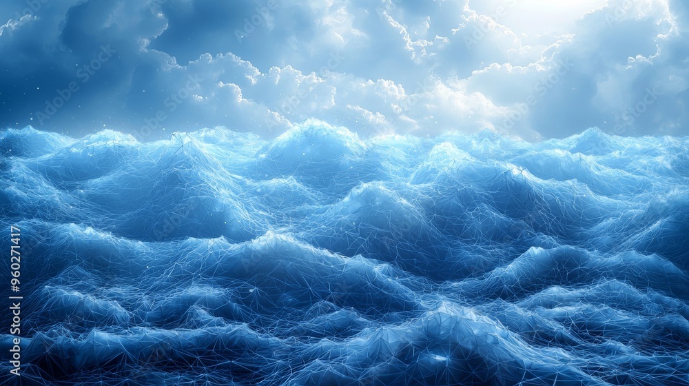 Aufkleber waves rolling under a cloudy sky at midday, creating a dynamic and tranquil ocean vista with sunlit 