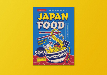 Blue Bold Playful Oriental Illustration Soft Opening Japan Food Flyer Layout