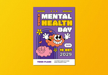 Purple Bold Retro World Mental Health Day Flyer Layout - Powered by Adobe