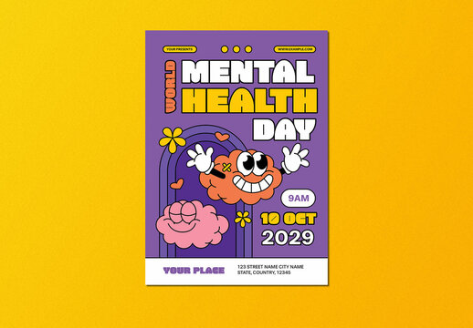 Purple Bold Retro World Mental Health Day Flyer Layout