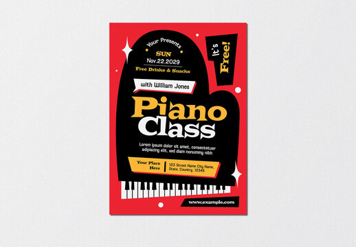 Red Bold Mid Century Piano Class Flyer Layout