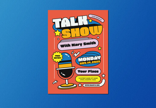 Red Bold Retro Design Talk Show Flyer Layout