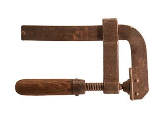 vintage clamp tool on white, isolated