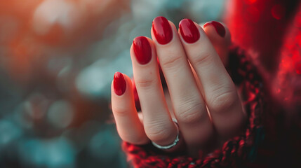 Closeup of hand with red nails