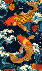 Japanese-style 2D illustrator doodle patterns for floor tiles and wallpaper