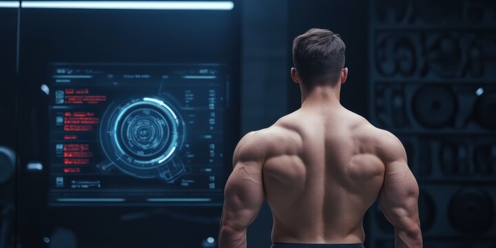 Smart gym equipment, augmented reality weight training, holographic feedback display, modern fitness trend