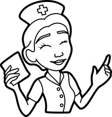Nurse illustration. Nurse bringing clip board outline Illustration