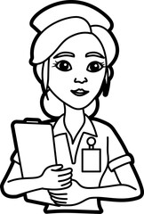 Nurse illustration. Nurse bringing clip board outline Illustration