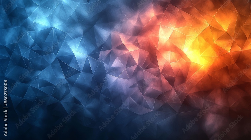 Poster abstract geometric patterns with vivid blue and orange tones creating a dynamic visual effect