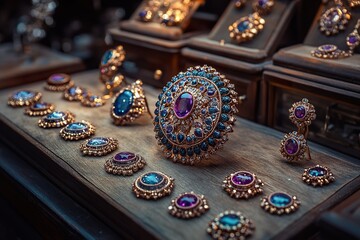 A high resolution shot of a collection of handcrafted jewelry pieces showcasing intricate designs and personal craftsmanship