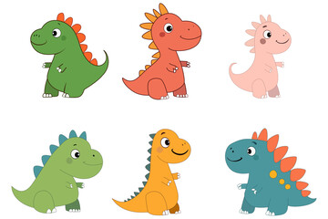 set of cute dinosaurs dragon illustration baby dino tyrannosaurus nature comic character