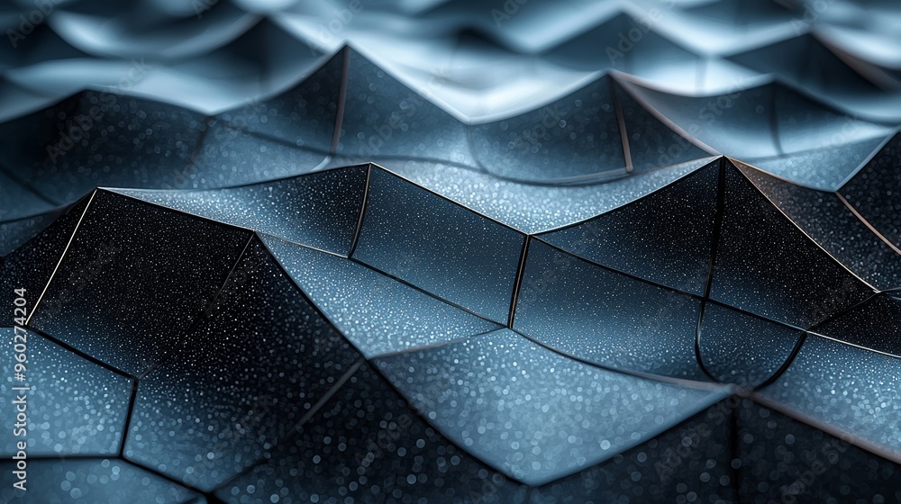 Poster abstract textured surface with a wave-like pattern reflecting light in a dark setting