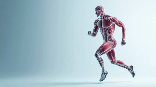 Exercise physiology and health promotion digital visualization on copy space background with text area