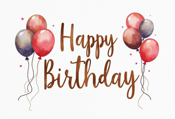 Illustration of watercolor Happy Birthday Calligraphy with Balloons
