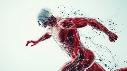 Scientific study of neural connections impact on athlete performance on plain background with text space