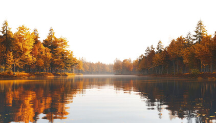 PNG Serene autumn forest lake reflection