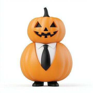 3D Halloween Decor Ornament, A whimsical Halloween pumpkin character wearing a suit, blending festive spirit with a touch of humor and style. Isolate on white background