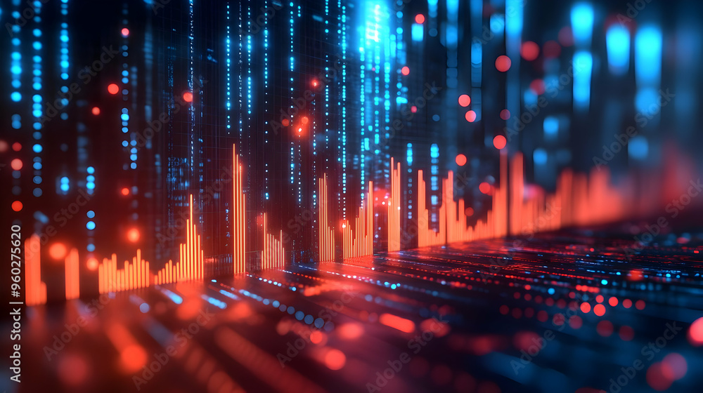 Poster abstract digital visualization of data with vibrant colors.