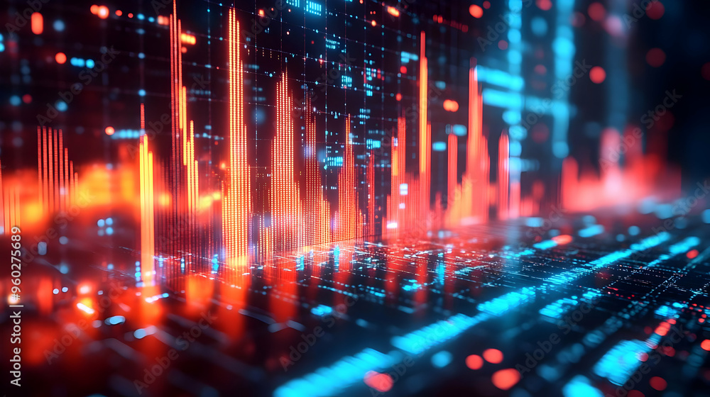 Poster abstract digital visualization of data with vibrant colors.