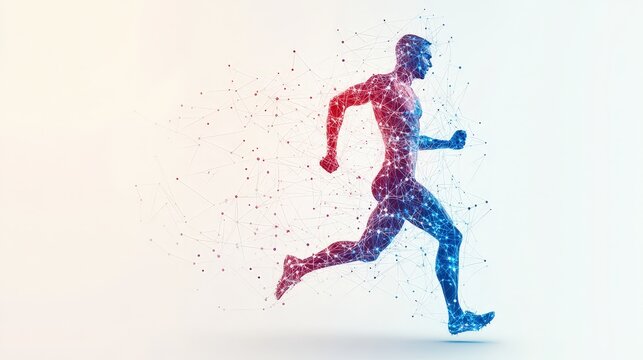 Sport training and fitness program digital visualization with athlete figure on plain background