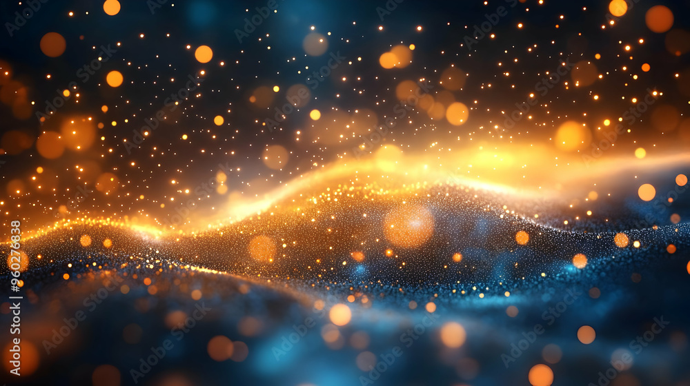 Aufkleber abstract glowing waves with bokeh effects in a dark background.