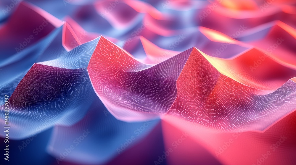 Poster colorful abstract waves of fabric create a dynamic texture in a digitally rendered landscape