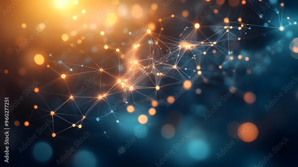 Poster abstract network of glowing nodes and connections.