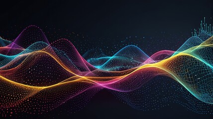 Obraz premium Abstract technology stream background. Digital dynamic wave of dots. Network connection structure. 3D rendering.