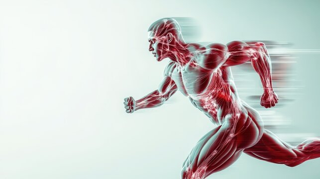 Exercise physiology and health promotion digital visualization on copy space background with text area