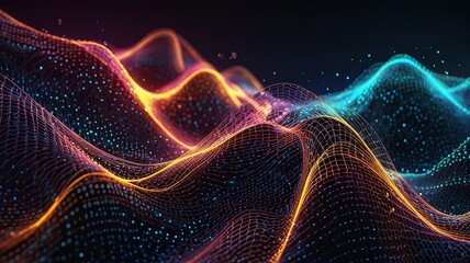 Abstract technology stream background. Digital dynamic wave of dots. Network connection structure. 3D rendering.