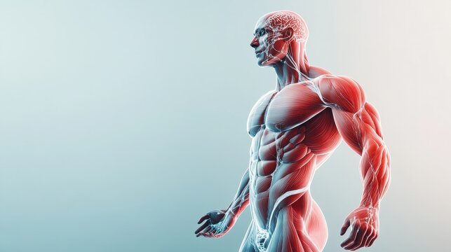 Sport training and fitness program digital concept with athlete figure on plain background